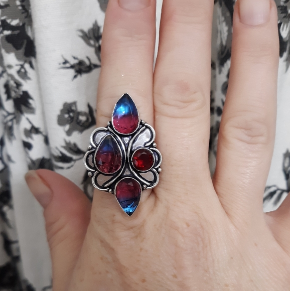 New Bicolor Tourmaline & Garnet 925 Silver Ring. - Picture 3 of 8